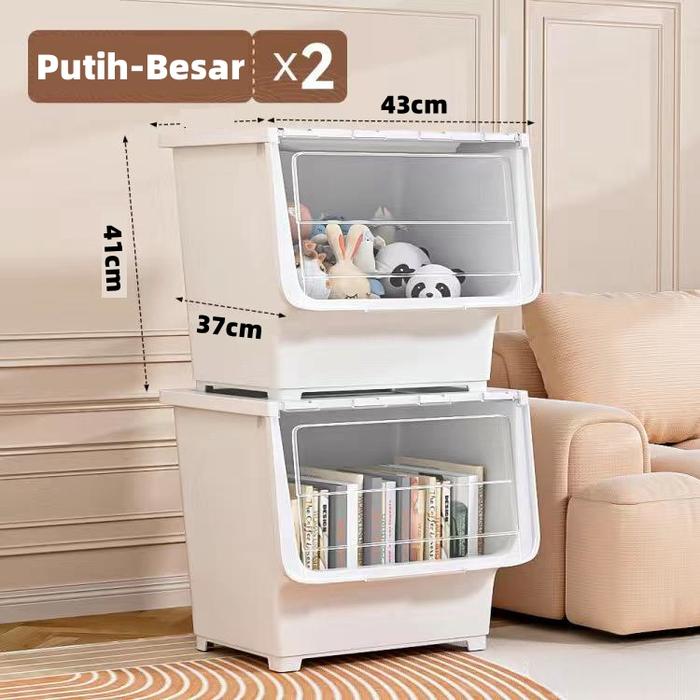 Gambar 【3PCS】Stroge box  Container Box  Double Open Lid box Buku, pakaian, mainan Plastik Kotak Penyimpanan - 70L-Putih XXL*2 dari Bayi Pondok undefined Tokopedia