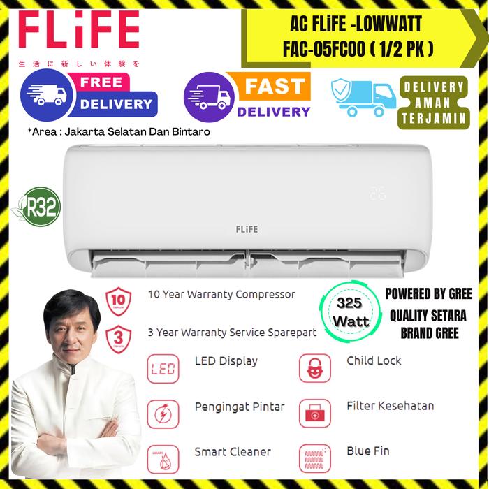 Gambar AC FLIFE SPLIT 1/2 PK LOWWATT | AC SPLIT 0.5 PK FLIFE LOW WATT - 325 WATT -WHITE - UNIT ONLY dari Fokus Electronic Store undefined Tokopedia