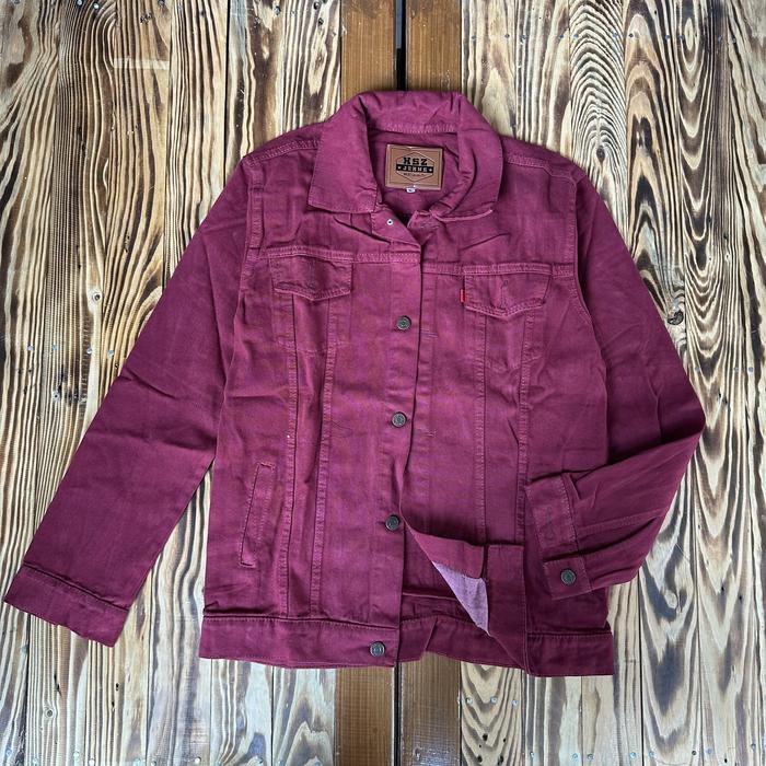 Gambar Jaket Jeans Denim Pria Warna Merah Maroon Ukuran M Sampai XXXL - JAKET MAROON, UKURAN M dari Arjuna Jeans Bandung undefined 4 Tokopedia