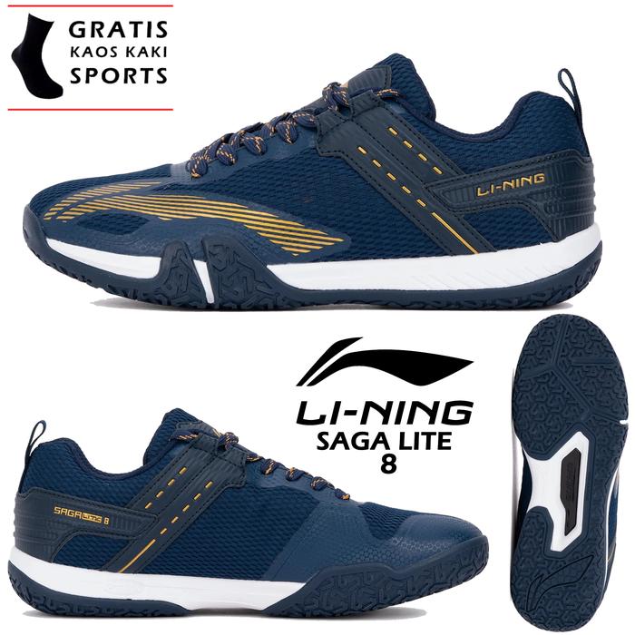 Gambar Sepatu Badminton Lining Saga LIte 8 Original Sepatu Bulu Tangkis Lining Sagalite 8 Terbaru - Navy Gold, 42 dari Leond Sports undefined Tokopedia