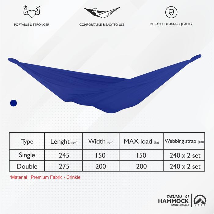 Gambar XABA Hammock - tempat tidur gantung - buaian - ayunan gantung - polyester crinkle - heavy duty - Biru dari XABA undefined Tokopedia