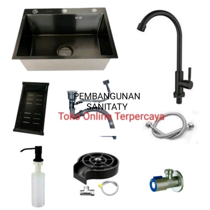 Gambar paket lengkap kitchen sink my 6045 black paket lengkap cuci gelas - p kran pipa dari PEMBANGUNAN SANITARY undefined Tokopedia