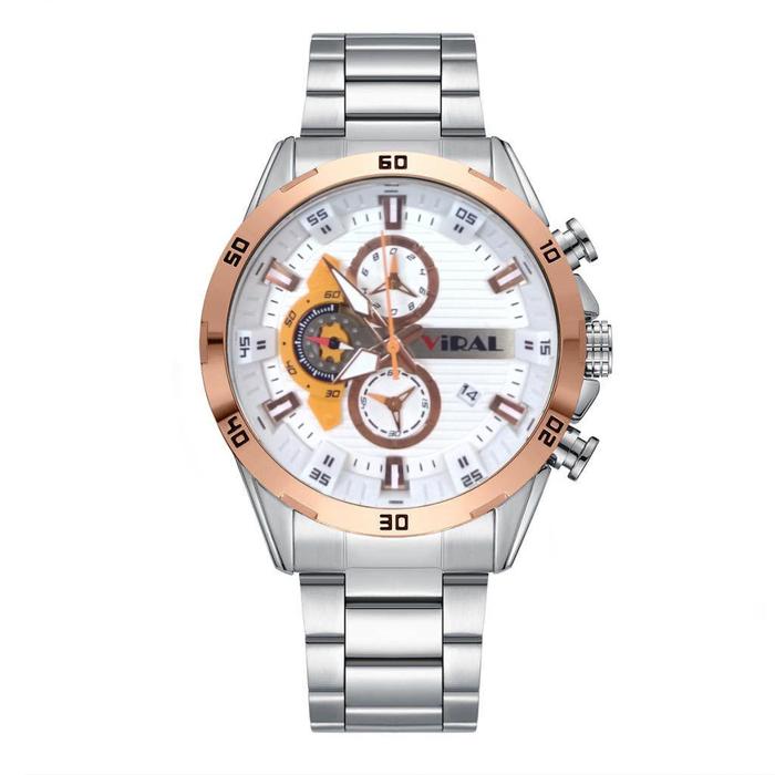 Gambar Jam Tangan Pria VIRAL 808 | Jam Tangan Chronograph | Jam Tangan Rantai Mewah - Silver Rose dari Janlex Stylers undefined Tokopedia