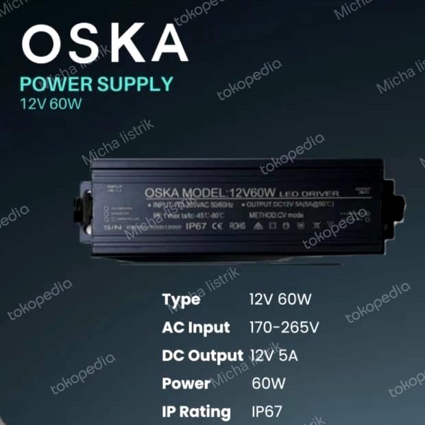 Gambar Trafo / Power Supply Oska 12V 60W/120W/240W/360W Waterproof IP67 - 5A - 60W dari MIKA LISTRIK undefined Tokopedia