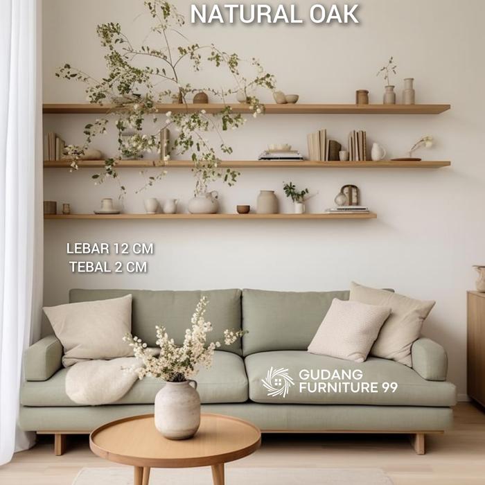 Gambar AMBALAN MINIMALIS LEBAR 12 CM , PANjANG 30 CM SAMPAI 100 CM ,TEBAL 2 CM/ AMBALAN DINDING MURAH BERKUALITAS - NATURAL OAK, 60 x 12 x 2 cm dari gudang furniture 99 undefined Tokopedia