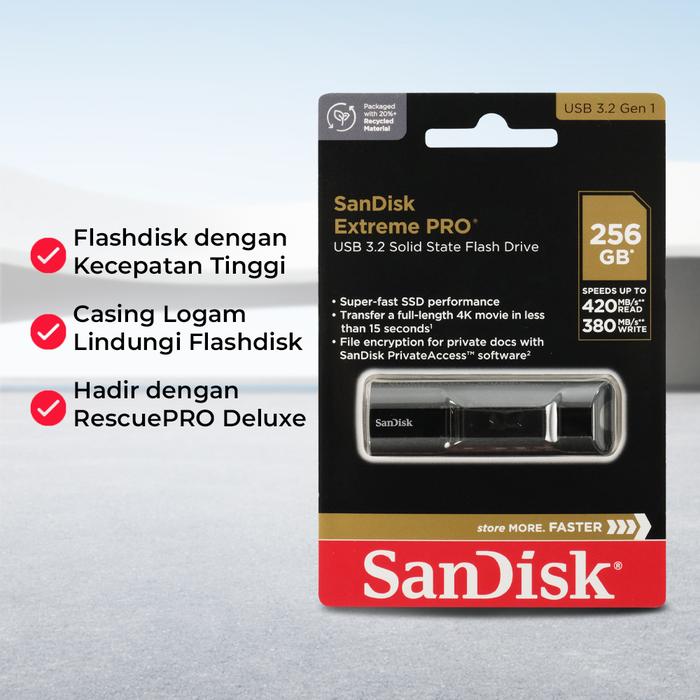 Sandisk Extreme Pro Flashdisk USB (420MB/s) 128GB 256GB SDCZ880 256  gb