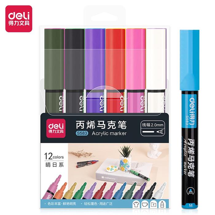 Gambar Spidol Deli Permanent Acrylic Marker Set 12 Colors 2.0 mm (Besar) dari myTiV undefined Tokopedia