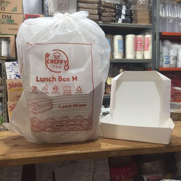 Gambar Lunch Box Paper M Putih Merk Cheffy 50pcs dari Aneka Djaja Plastik undefined Tokopedia