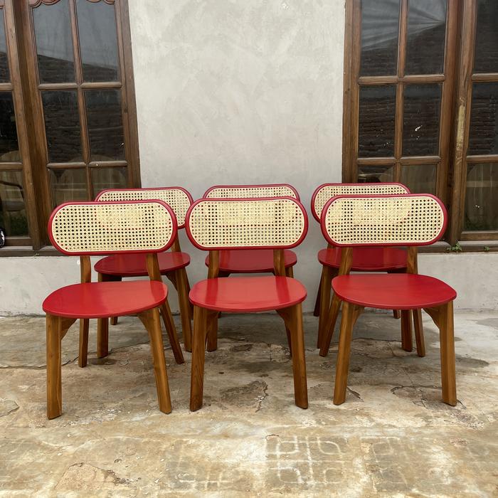 Gambar Kursi makan Rotan Kacang Cat Duco, Kursi Cafe Jati Model Terlaris dari Jennaira Furniture undefined Tokopedia