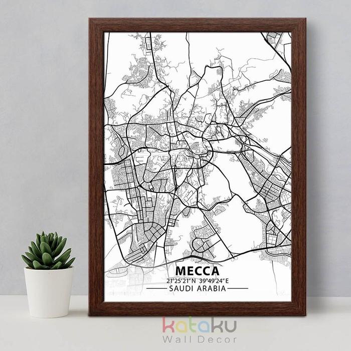 Gambar NEW Mecca City Map Art Peta Mekah Arab Saudi Hiasan Dinding Wall Decor - Bingkai Coklat dari PT Sudaya undefined Tokopedia