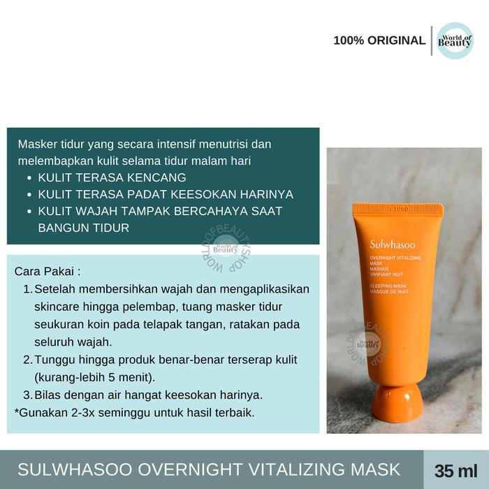 Gambar ★WOBS★ Original Sulwhasoo Masker - Overnight Mask / Clarifying Mask / White Ginseng Radiance Refining Mask 35ml - Overnight Mask, 35ml travel siz dari World Of Beautyshop undefined Tokopedia