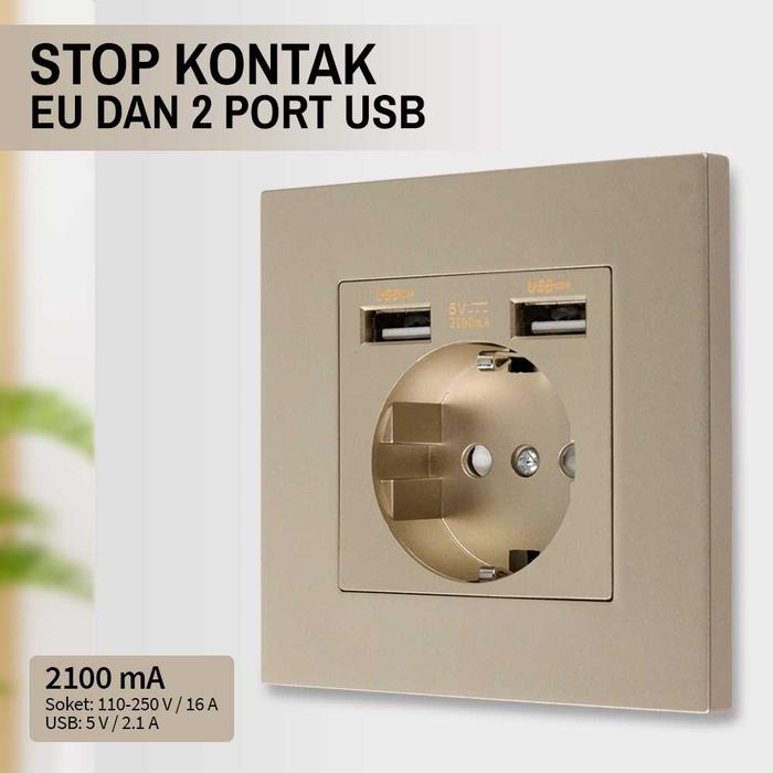 Gambar Stop Kontak Dinding USB 2 Port WS222 - Gold dari cara-store undefined Tokopedia