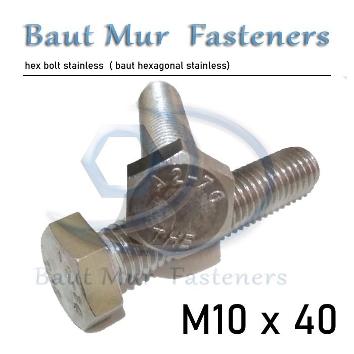 Gambar Baut Stainless M10 x 40 sus 304 ss 304 THE a2-70 (baut only) dari baut mur fasteners undefined Tokopedia