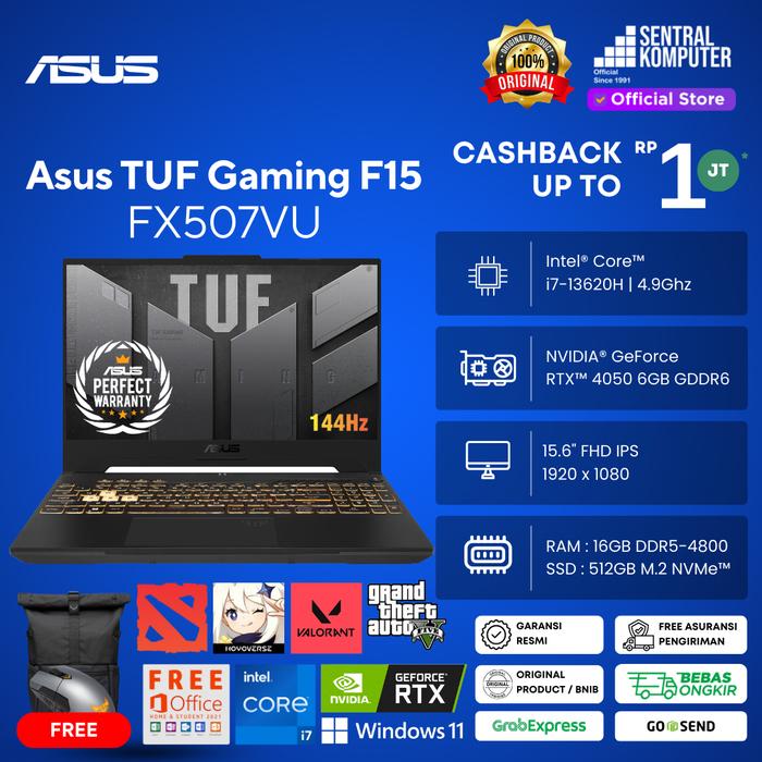 Gambar ASUS TUF GAMING F15 FX507VU I7-13620H 512GB RTX4050 6GB 15.6" OHS W11 - M365, 16GB dari Sentral Komputer Pusat undefined Tokopedia