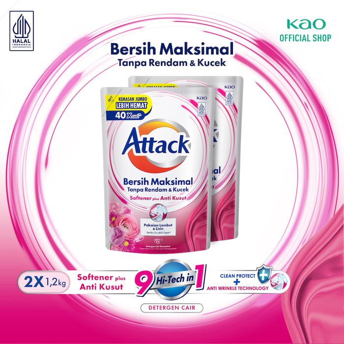 Gambar Attack Plus Softener 1200ml Twinpack - Deterjen Cair Untuk Mesin Cuci dari KAO Indonesia undefined Tokopedia