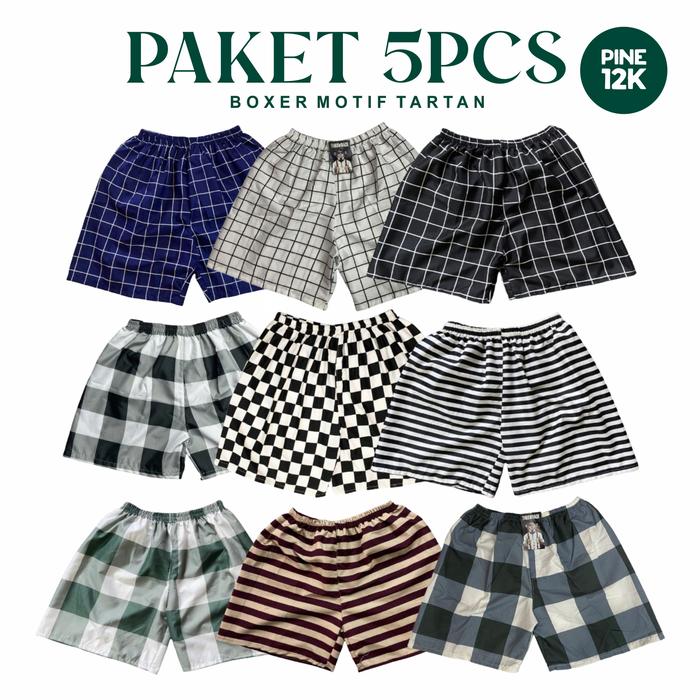 Gambar PAKET ISI 5 PCS Celana Pendek Pria dan Wanita Boxer Motif Surfing Unisex - Motif Tartan dari Aqsadailymuslim undefined Tokopedia