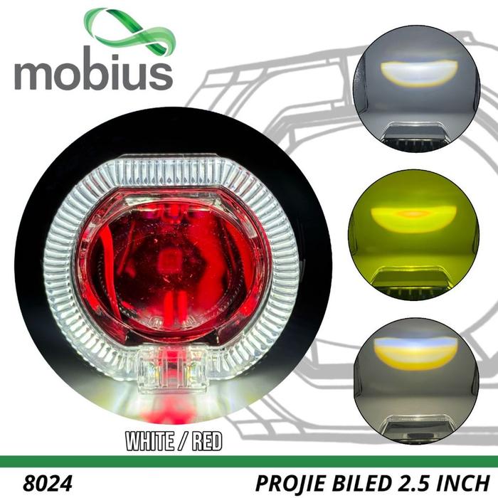 Gambar Lampu PROJIE BILED MINI MOBIUS 2.5 Inch Cahaya Jauh Dekat Putih Kuning - White/red dari Moon Motor Variasi undefined Tokopedia