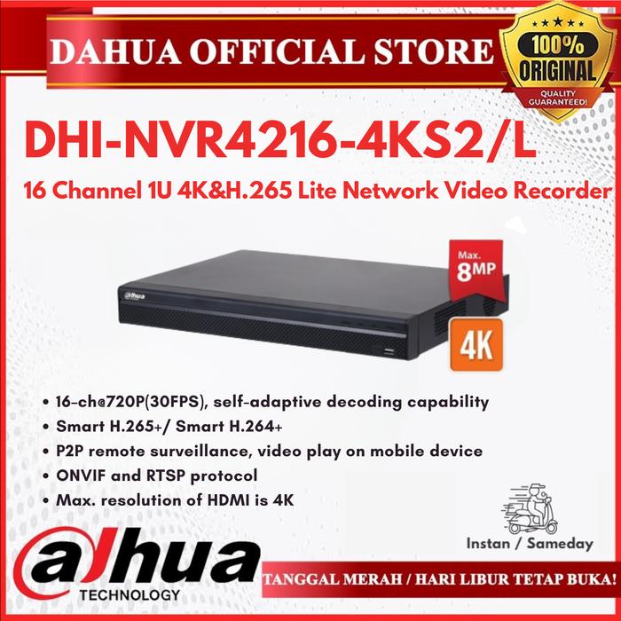 Gambar DAHUA Network Video Recorder 16CH DHI-NVR4216-4KS2/L 2 HDD NVR NON-POE dari Dahua Official Store undefined Tokopedia