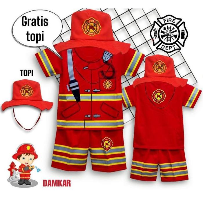 Gambar SETELAN ANAK PEMADAM TERBARU MURAH DITAMBAH TOPI USIA 1-10THN/SETELAN - Pemadam+topi, 1thn dari murni403 undefined Tokopedia