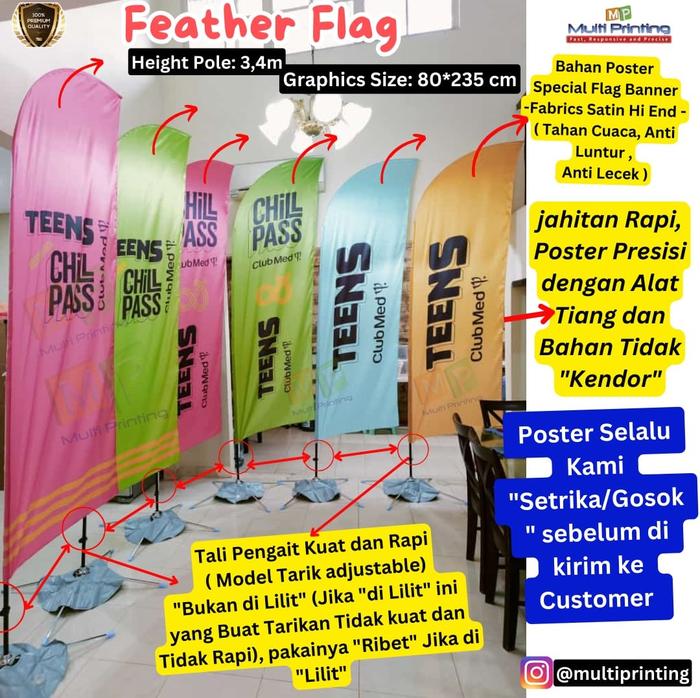 Gambar Flag Banner+ Flying Banner 3 meter+ Beach Flag 3m + Flag Banner 3m + Cetak Poster - Feather Flag, Poster 1 Sisi dari Multi Printing Group undefined Tokopedia