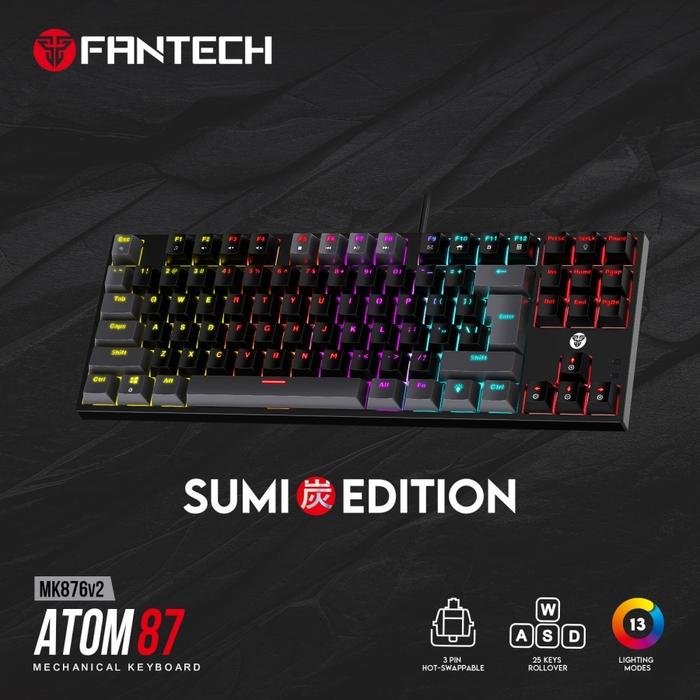 Gambar Fantech ATOM87 MK876 V2 RGB Mechanical Gaming Keyboard - Fantech MK876V2 Sumi Edition - Black-Grey, Blue Switch dari Starcomp Purwokerto undefined Tokopedia