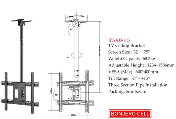 Gambar Bracket TV ceiling gantung plafon T560-15 32"-70" Tilt Swivel 71-158cm dari BONJERO CELL undefined Tokopedia