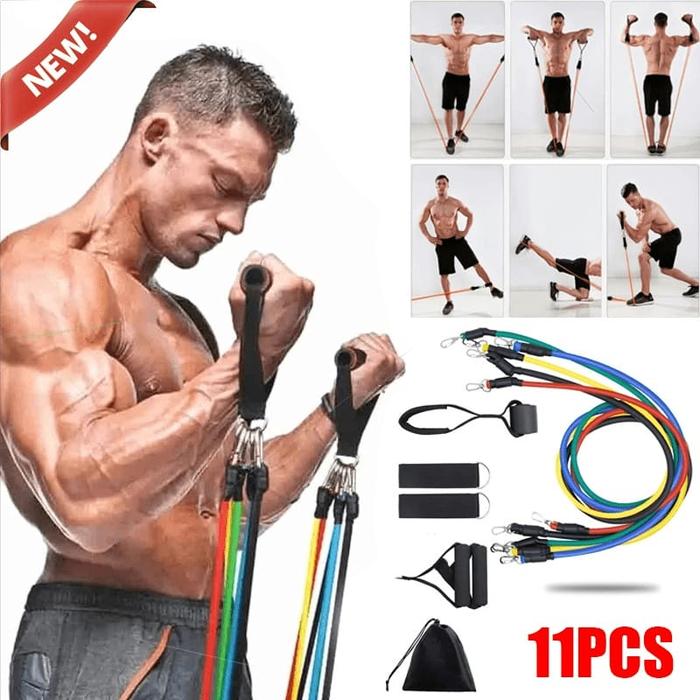 Gambar Resistance Band Set 11 in 1 Karet Elastis Panjang Gym Tali Alat Fitness Original dari Hollyhigh undefined Tokopedia