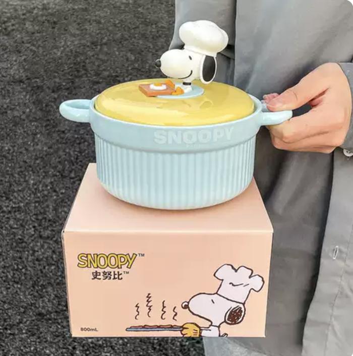 Gambar Premium Large Capacity Mangkok Keramik ORI SNOOPY with Lid - bowl-blue dari Mega Indo Grosir undefined Tokopedia
