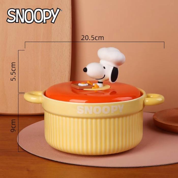 Gambar Premium Large Capacity Mangkok Keramik ORI SNOOPY with Lid - bowl -yellow dari Mega Indo Grosir undefined Tokopedia