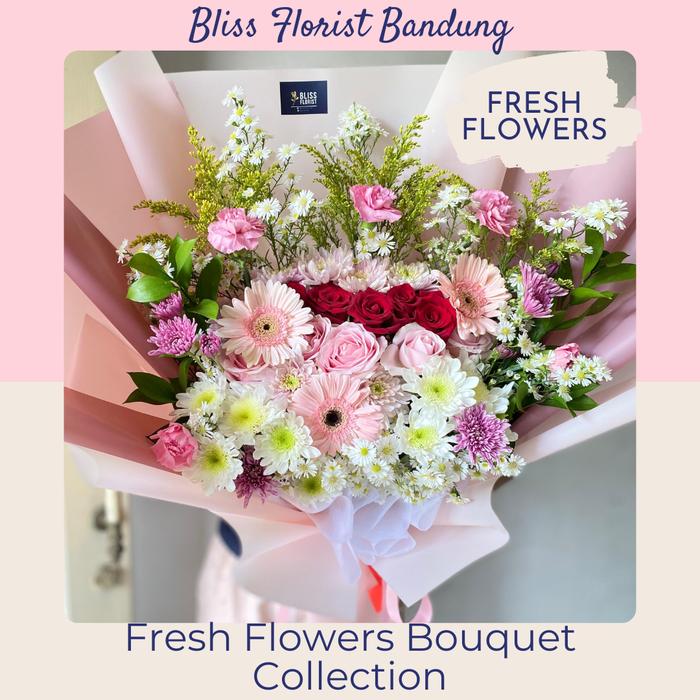 Gambar Buket bunga fresh + bucket bunga Asli + Buket bunga wisuda - Mix 3 dari Bliss floristBandung undefined Tokopedia