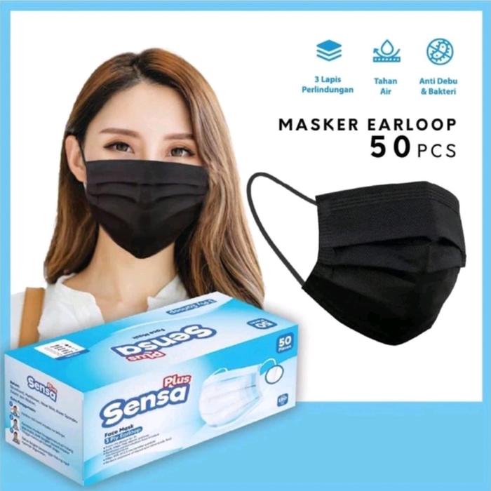 Gambar Masker Sensa Plus 3 Ply Earloop (50pc) - Hitam dari Golden Mount undefined Tokopedia