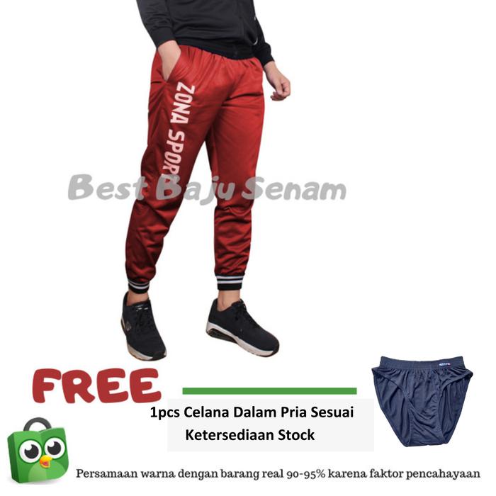 Gambar Celana Panjang Training Jogger Pria Kolor Olahraga Jogging - TBBCD0166 - Merah dari Best Baju Senam undefined Tokopedia