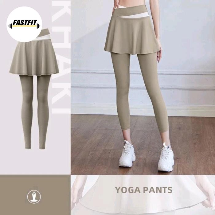Gambar Fastfit Yoga Celana 2 in 1 Wanita Rok Panjang High Waist  Gym Fitness - Cream, S dari Fastfit indo undefined Tokopedia