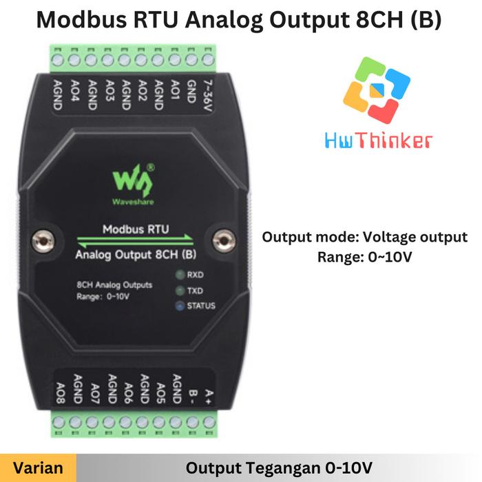 Gambar Waveshare Modbus RTU RS485 Analog Output 8CH (B) 8AO Isolated Voltage 0-10 or Current 0-20mA DIN RAIL Industrial Grade Analog Acquisition Control Remote IO  Module - Tegangan 0-10V dari HwThinker undefined Tokopedia