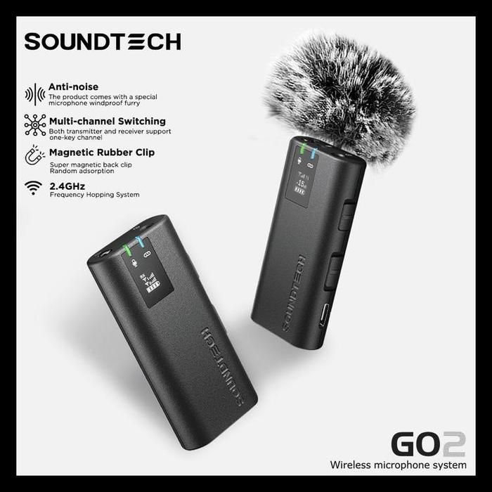 Gambar SOUNDTECH GO2 WIRELESS MICROPHONE 2.4GHZ LAVALIER TX RX MAGNETIC CLIP - SOUNDTECH-GO2 dari tokomaka undefined Tokopedia