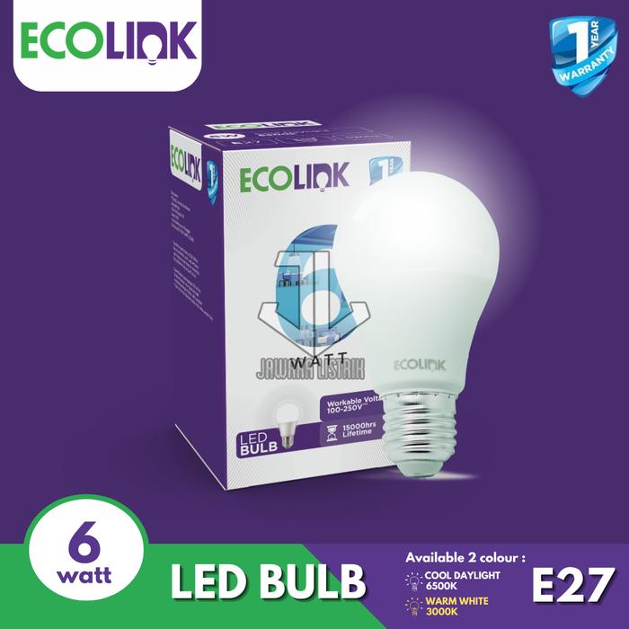 Gambar ECOLINK LED BULB LAMPU LED 6 WATT S.D 12 WATT E27 - 6 WATT, 6500K PUTIH dari JAWARA.LISTRIK undefined Tokopedia