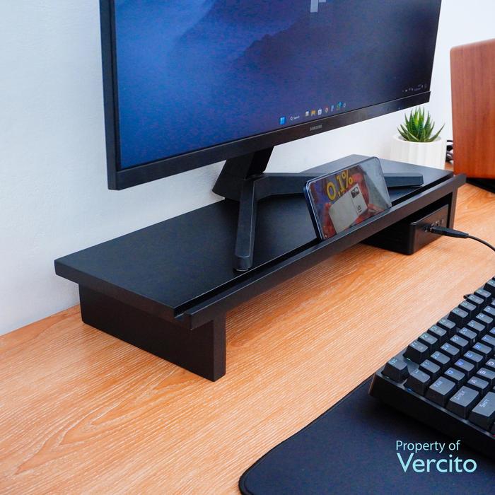 Gambar Stand monitor / Meja Monitor / Stand laptop / Kayu Solid - Hitam dari Vercito undefined Tokopedia