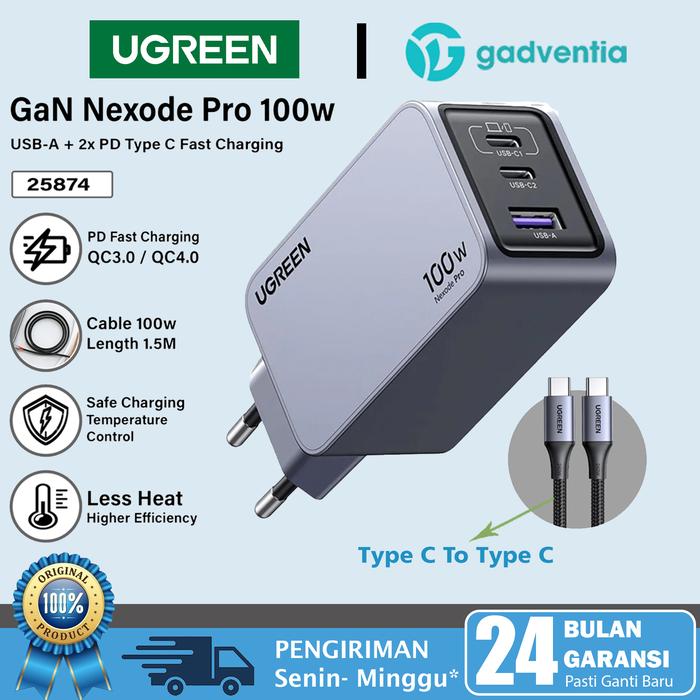 Gambar UGREEN Adaptor Kepala Charger Set Mini Nexode Pro GaN 2 USB C + 1 USB For iPhone MacBook iPad Air Pro Fast Charging 100W - Nexode Pro 100W dari GADVENTIA undefined Tokopedia