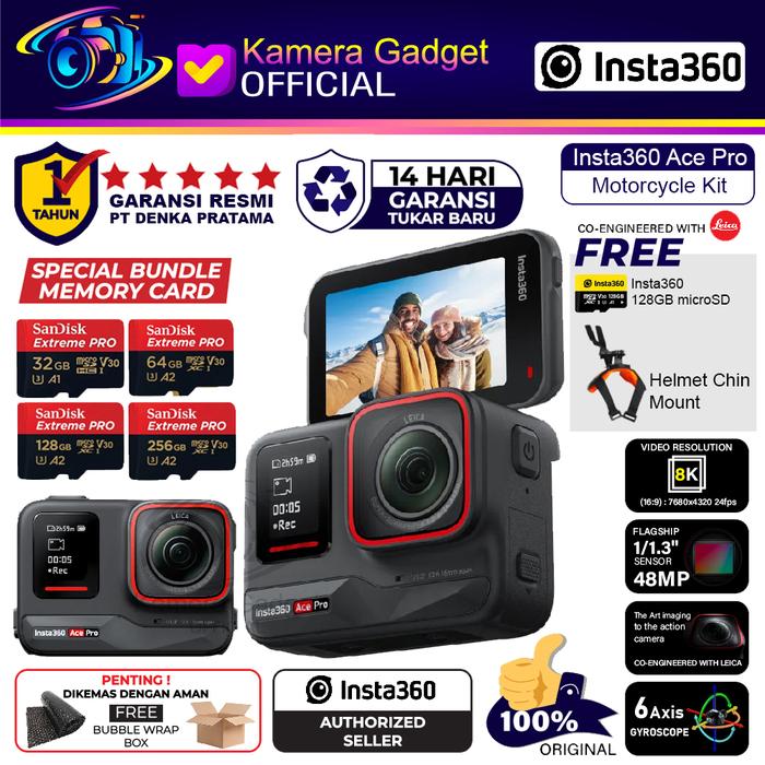 Gambar Insta360 Ace / Ace Pro / Ace Pro Battery Kit / Ace Pro Motorcycle Kit / Ace Pro 2 Single Battery / Dual Battery 8K AI Powered Action Camera Leica Insta 360 Action Cam Original Resmi - ACEPRO+MOTORKIT, TANPA MEMORY dari Kamera Gadget Official undefined Tokopedia