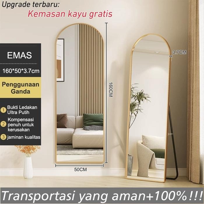 Gambar 【Gratis kemasan kayu】Standing Mirror Premium Standing Mirror Aesthetic Full Body Frameless Oval 150/160*40/50CM Cermin Tubuh Kaca - emas 160*50cm dari Mecole undefined Tokopedia