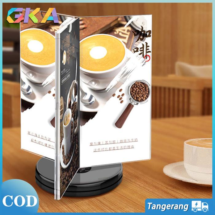 Jual 【360° Berputar】Stand Menu Acrylic/Acrylic Rotating Menu Card Stand ...