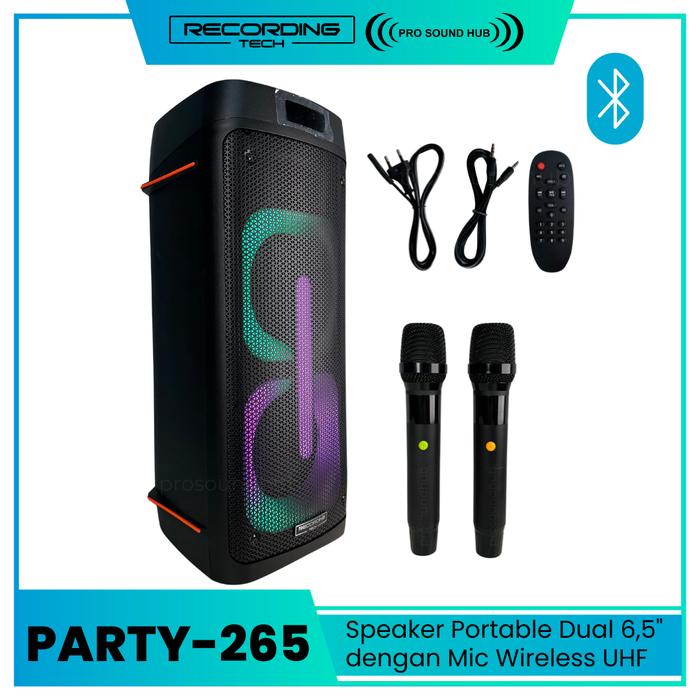 Gambar Recording Tech Party-265 Party265 Active Speaker Portable Aktif Bluetooth Rechargeable Battery Baterai Aki Accu 2x6,5" 2 x 6,5" dengan Mic Wireless dari Pro Sound Hub undefined Tokopedia