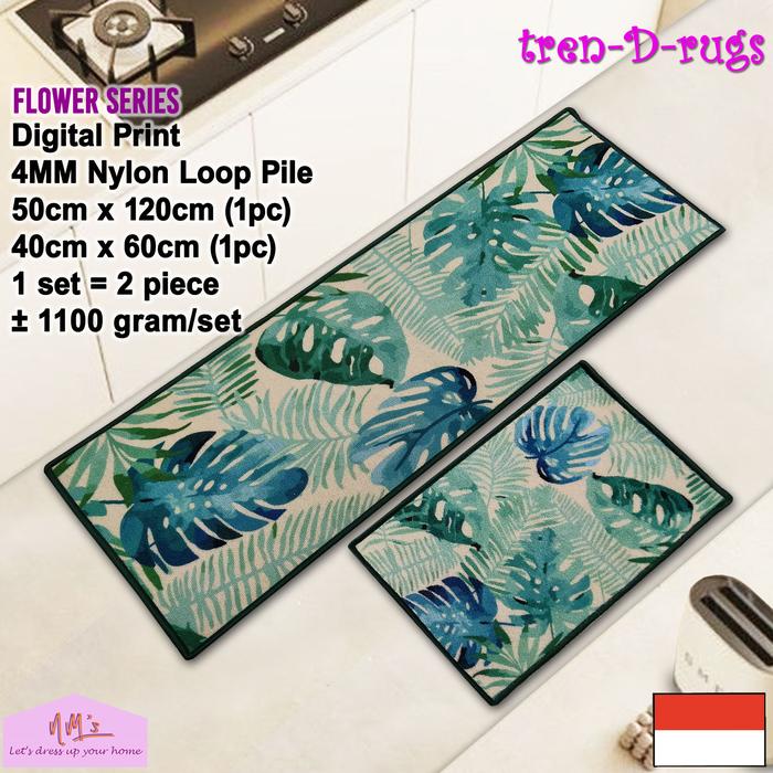 Gambar Tren-D-rugs karpet keset kaki dapur 2in1 motif bunga modern bulu alas lantai pintu masuk depan kamar mandi tidur lorong runner panjang kitchen mat set anti slip NM's - Leaves Green dari NMs Lets dress up your home undefined Tokopedia