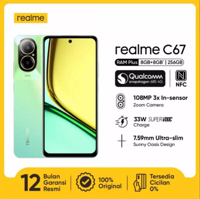 Gambar Realme C67 [8GB/128GB - 8GB/256GB] Snapdragon 685 - 108MP Camera - Display 6.72" - 33W SUPERVOOC - NFC 360° - 5000mAh Garansi Resmi 1 Tahun - sunny green, 128 gb dari chococookiestores undefined Tokopedia
