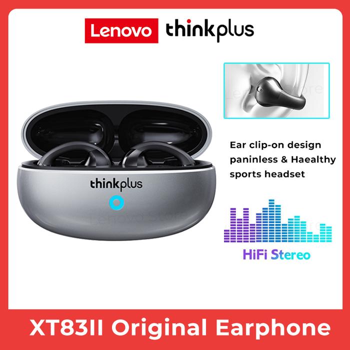 Gambar Headset Lenovo Thinkplus XT83II TWS Original Super Bass Wireless Earphone Bluetooth 5.3 Earclip Design Touch Sports - Abu-abu Hitam dari Gunapart undefined Tokopedia