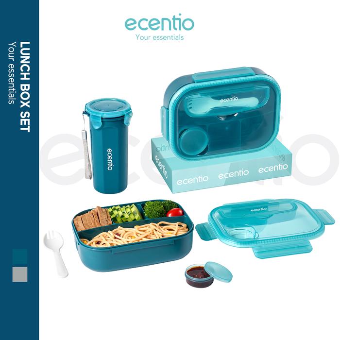 Gambar ecentio 4grid Kotak makan siang dengan botol air Lunch Box set 1100ml - Biru dari ecentio.indonesia undefined Tokopedia