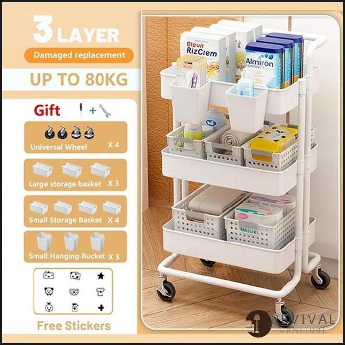 Gambar Rak Troli Keranjang Trolley Organizer Bayi Baru Lahir Organizer Dengan - Putih  3 Layer dari Revival Furniture undefined Tokopedia