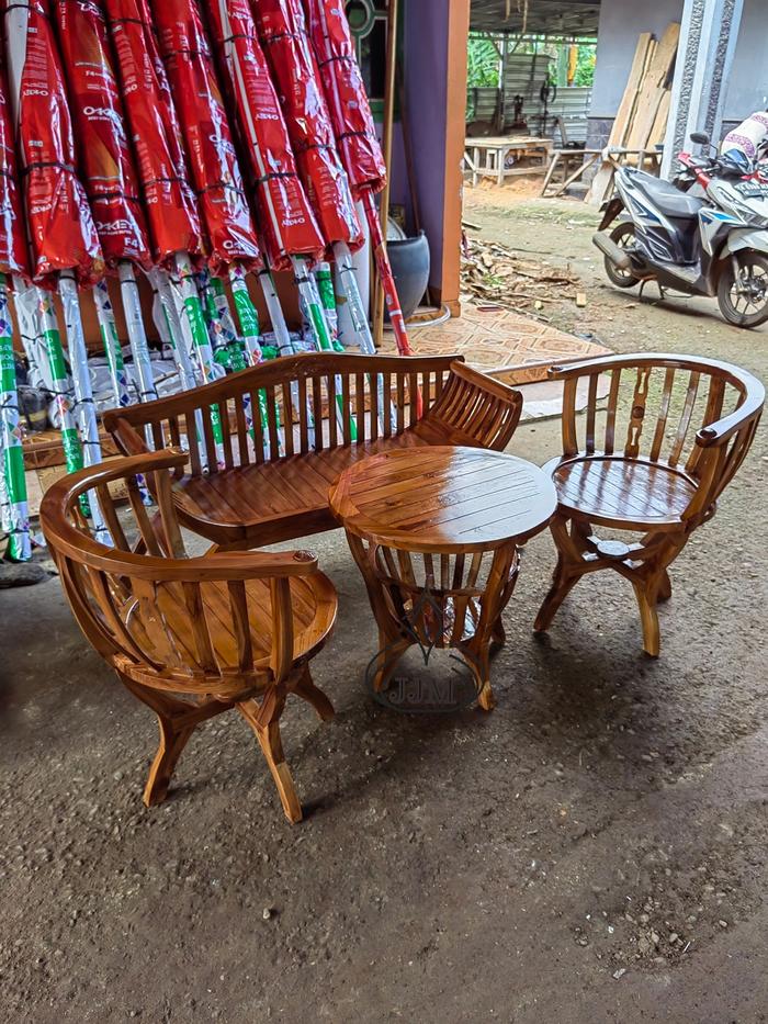 Gambar Set Kursi Teras Minimalis, Bangku Kursi Teras Kayu Jati - NON BUSA dari Jaya furniture Makmur undefined Tokopedia