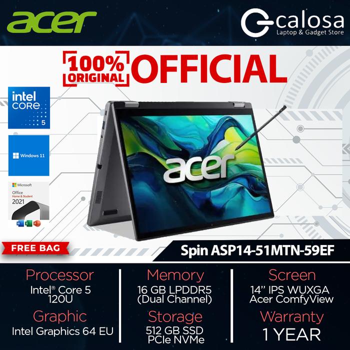 Gambar Acer Aspire Spin 14 ASP14-51MTN-59EF Core 5 120U 16GB 512GB W11 OHS21 dari Calosastore undefined Tokopedia