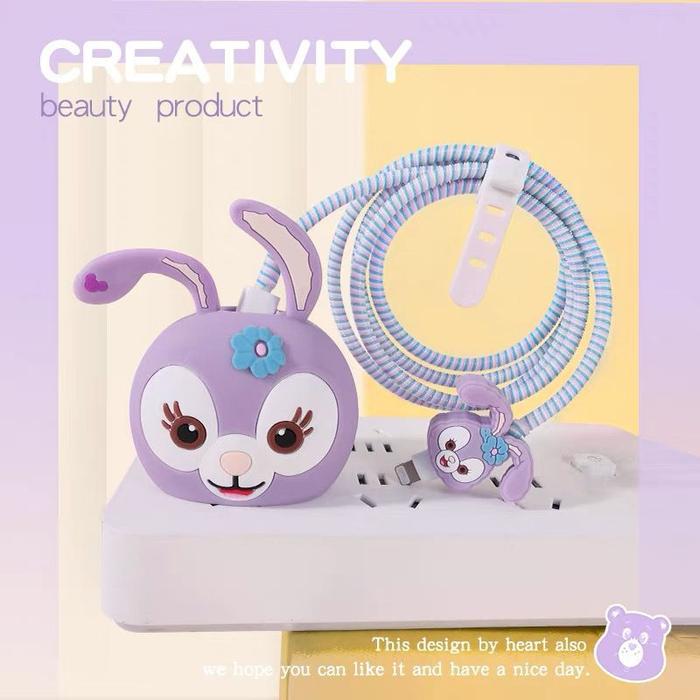 Gambar 4in1 Silikon Case 3D Kartun Lucu Pelindung Batok Charger iPhone 18watt  20watt Pelindung Kabel Ujung Kabel Pengikat Kabel Ikat Kabel Cover Travel Adapter Adaptor Silicone Cable Bite Cartoon Super Hero Disney Kaws - stella lou dari Sunlee_shop undefined Tokopedia